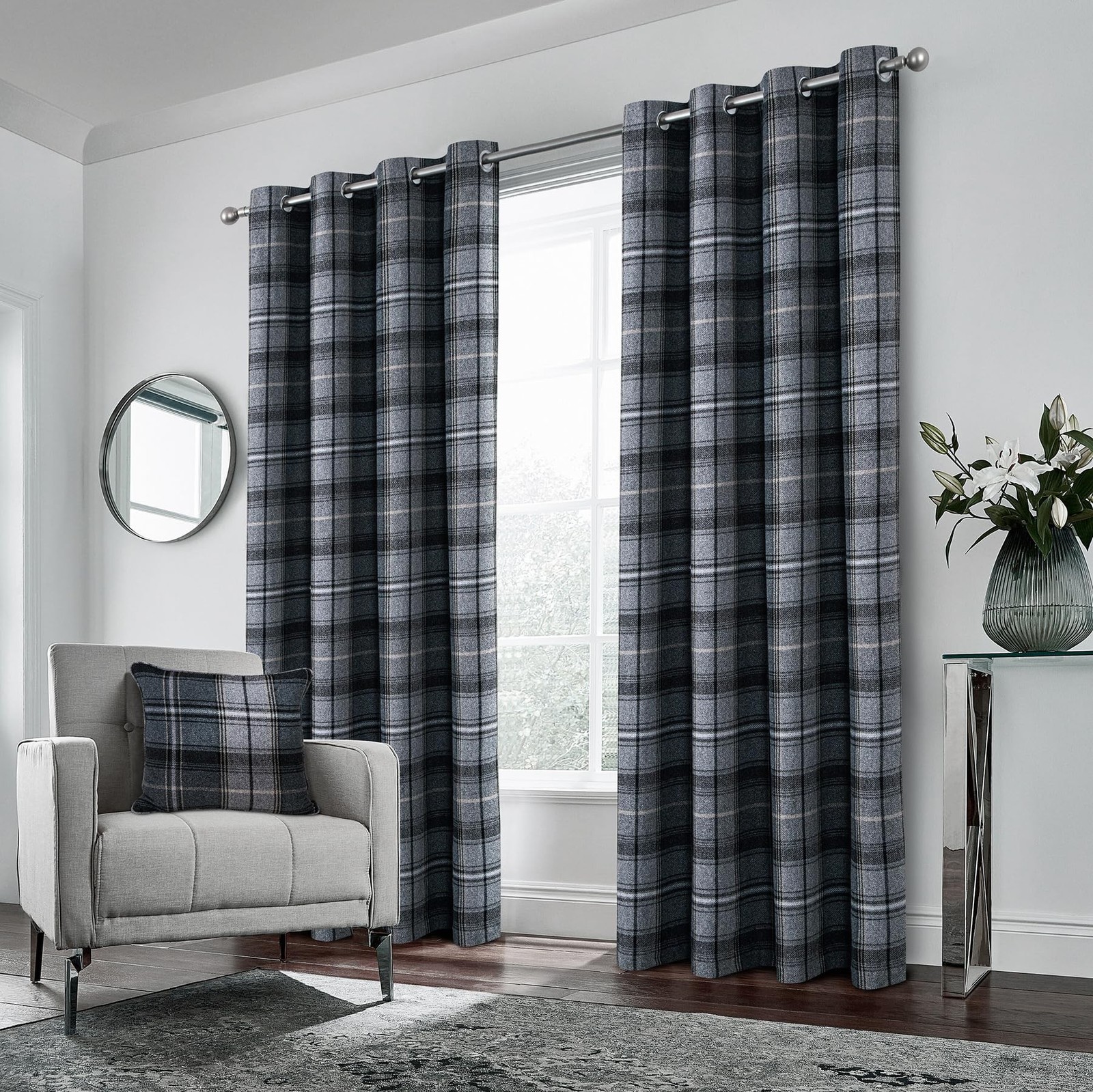 always4u 100% Blackout Woolen Look Plaid Curtains Modern Window Panels Black …