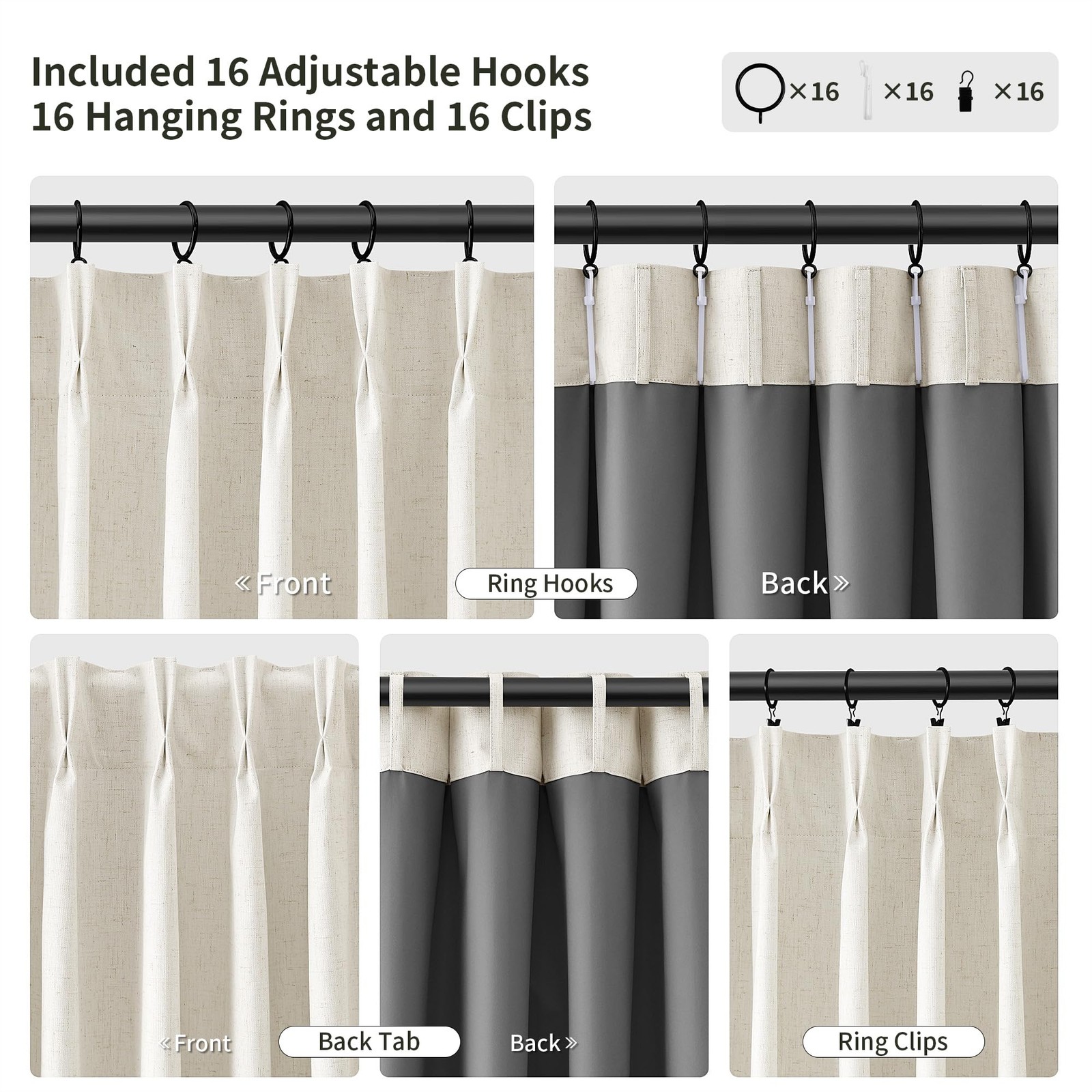 100% Blackout Linen Pinch Pleated Curtains for Bedroom Ceiling to Floor 96 In…