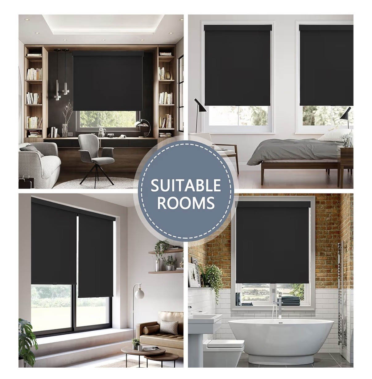 AOSKY Blackout Roller Shades Cordless. 35” W x 72” H. Black. Open Box