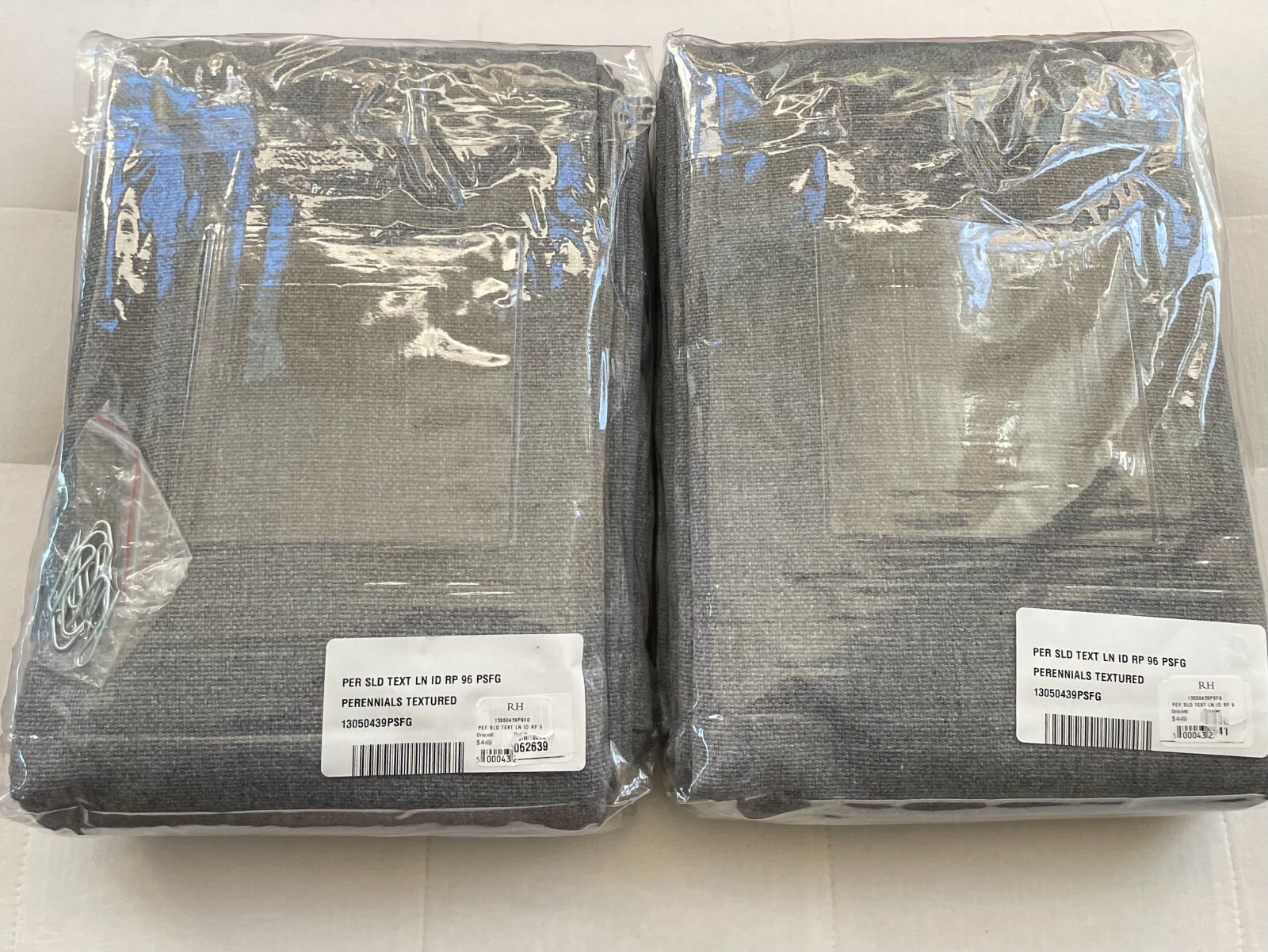 Restoration Hardware PERENNIALS SOLID TEXTURE LINEN RP 50″ x 96″ Set/2 Fog NWT