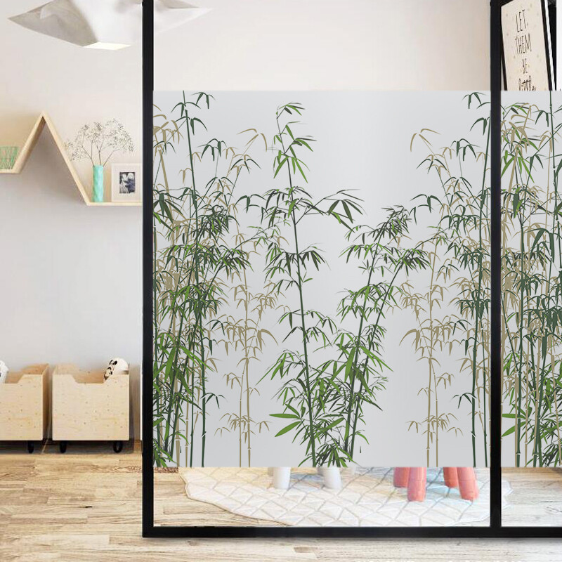 Bamboo Stained Glass Films Windows Film Static Cling Decor Chinese Style
