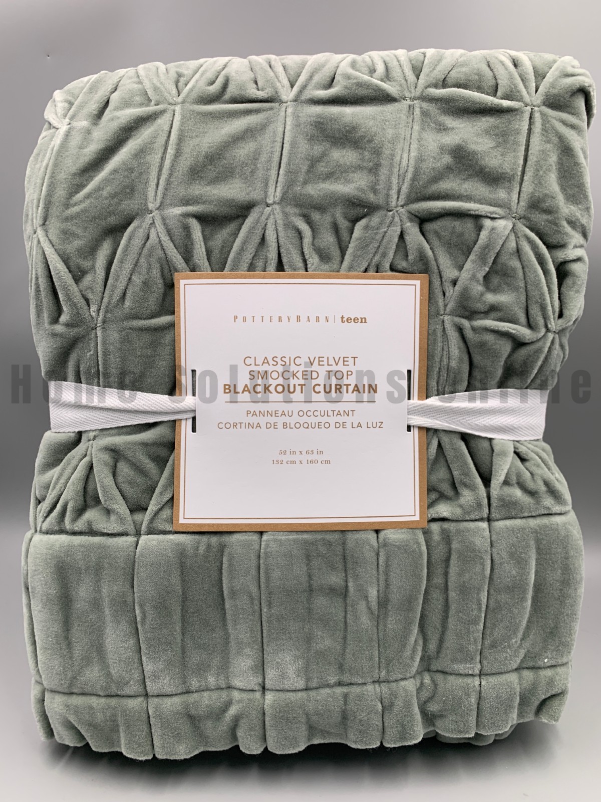 Pottery Barn Teen Velvet Smocked Top Blackout Curtain Sage Green 63″ #B4009