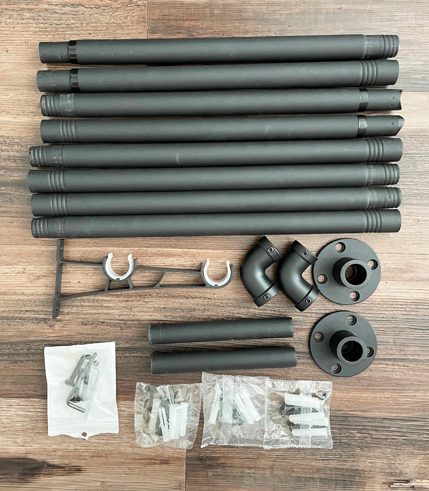 Adjustable 32-80 Inch Double Black Curtain Rod Industrial Pipe Wrap Around NOB