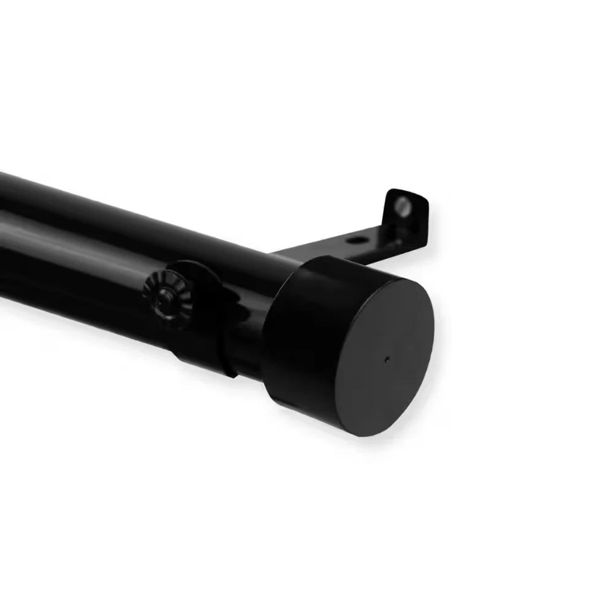1.5 In. Dia Cap 66 In. L – 115 In. L Single Curtain Rod Set in Black