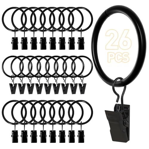 Curtain Rings with Clips, Curtain Hooks for Drapes, Curtain Clips with 26 PCS