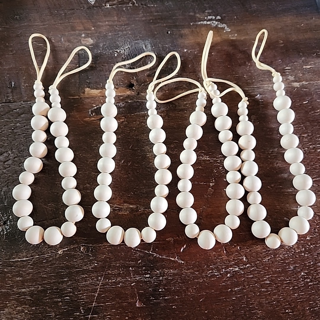 Set of 4 Wood Bead Curtain Tiebacks Natural Strands Pottery Barn