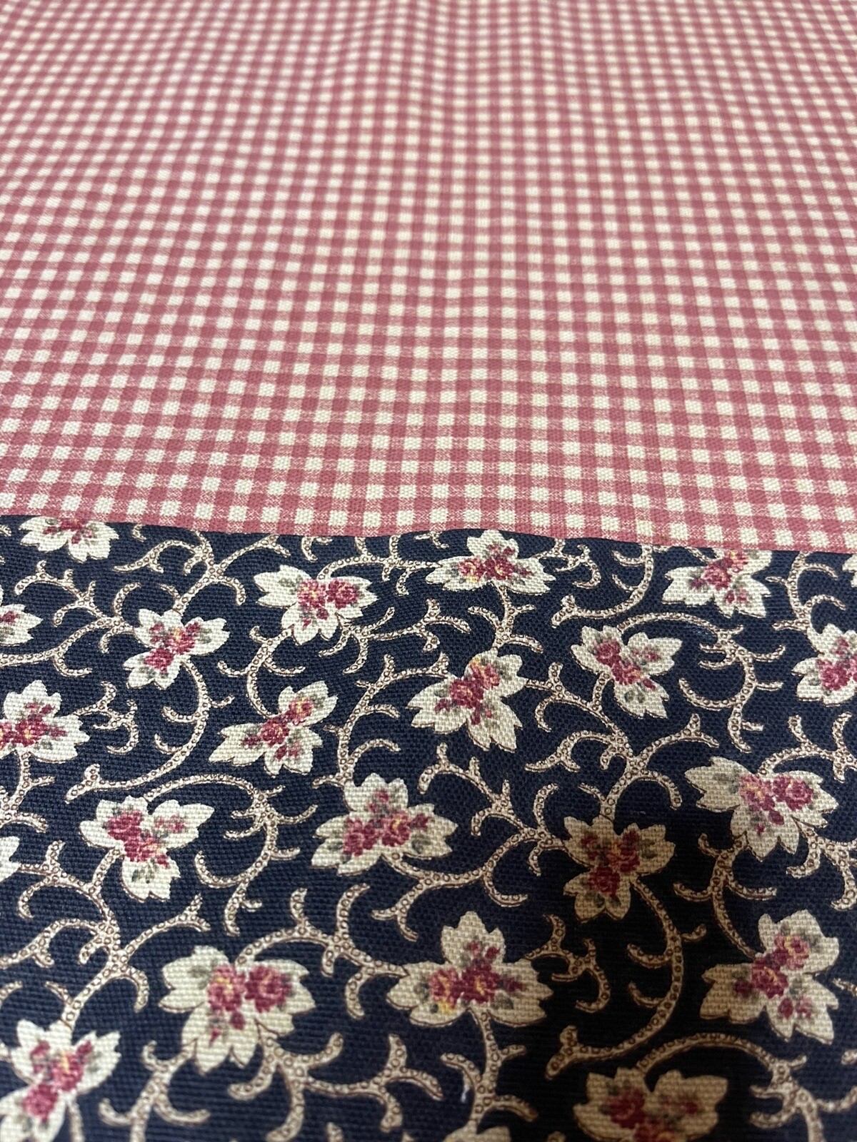 Vtg Custom Valance (96″ W) & 2 Panels (73″W) Black Floral Orange Check GORGEOUS!