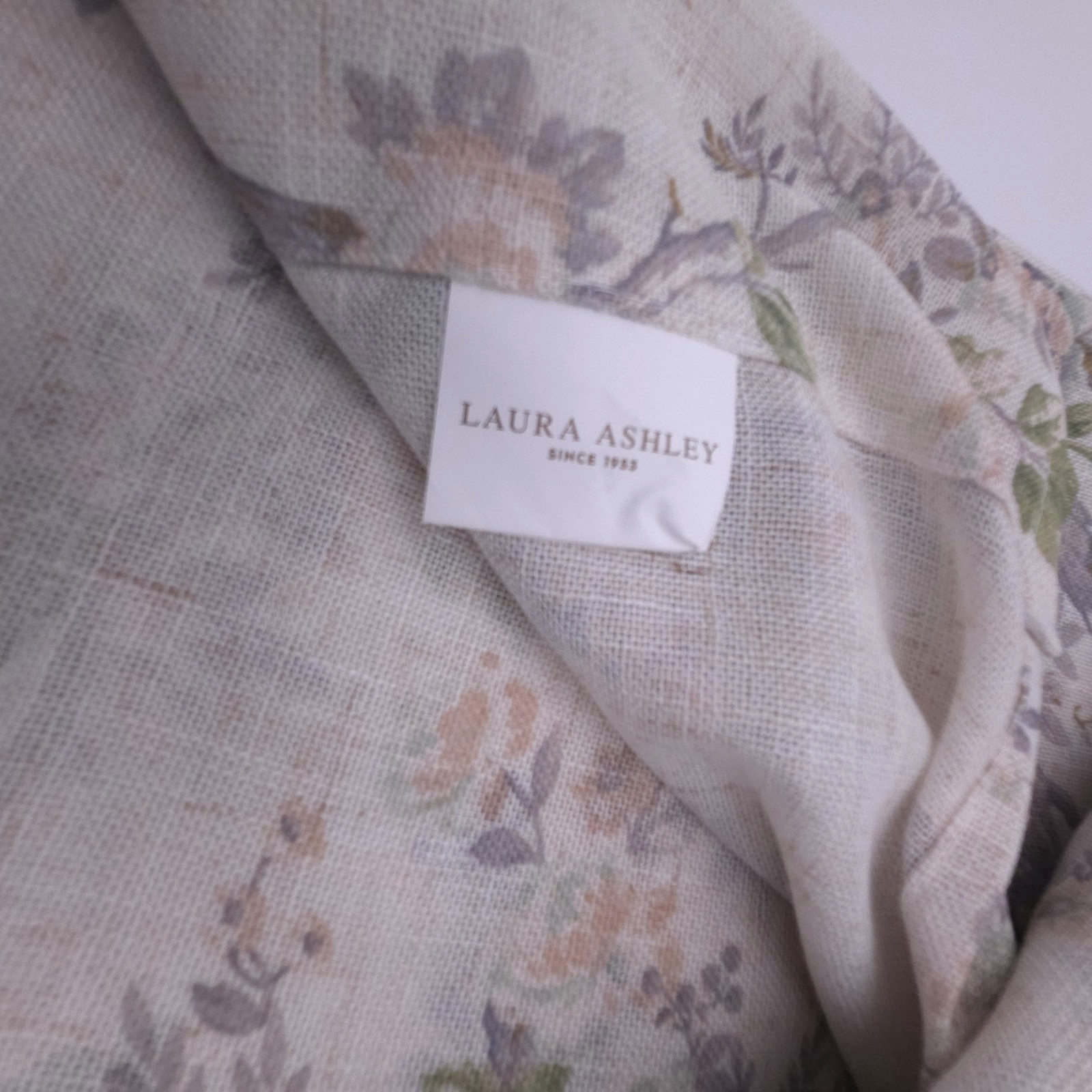 Laura Ashley Set of 4 Bird Floral Curtains 38″x96″ Linen Blend New Natural
