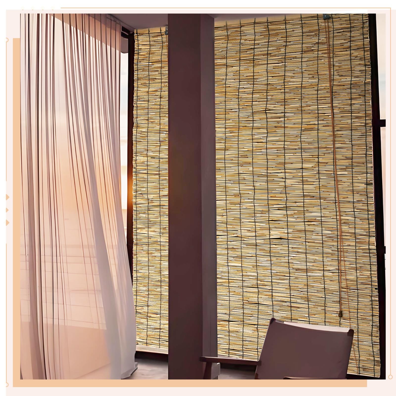 Shydzyyc Reed Roller Shades 48 W X 72 H Waterproof Privacy Screen Bamboo