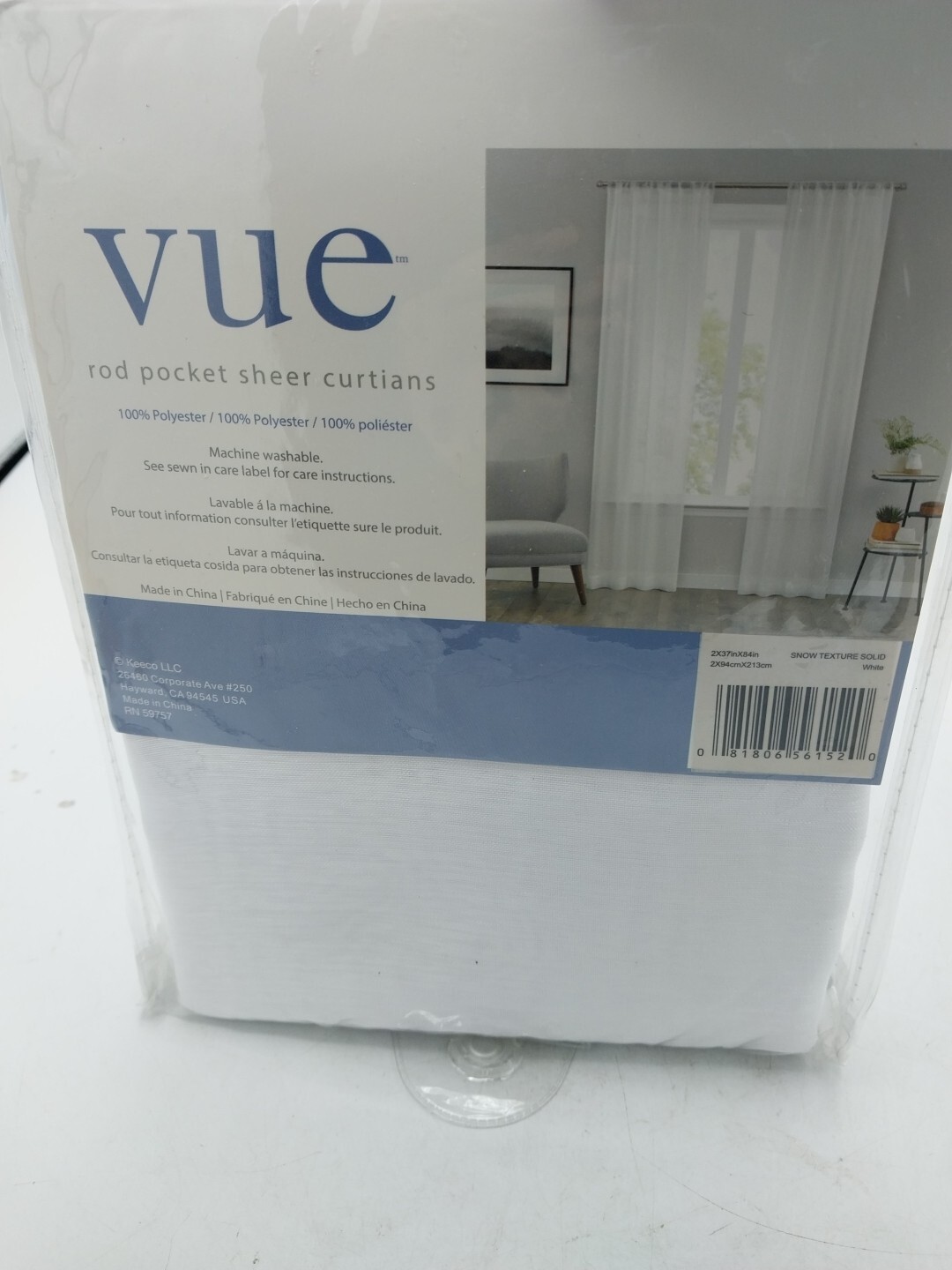 Vue Rod Pocket Sheer Curtain Snow Texture White Set Of 2 37in x 84in