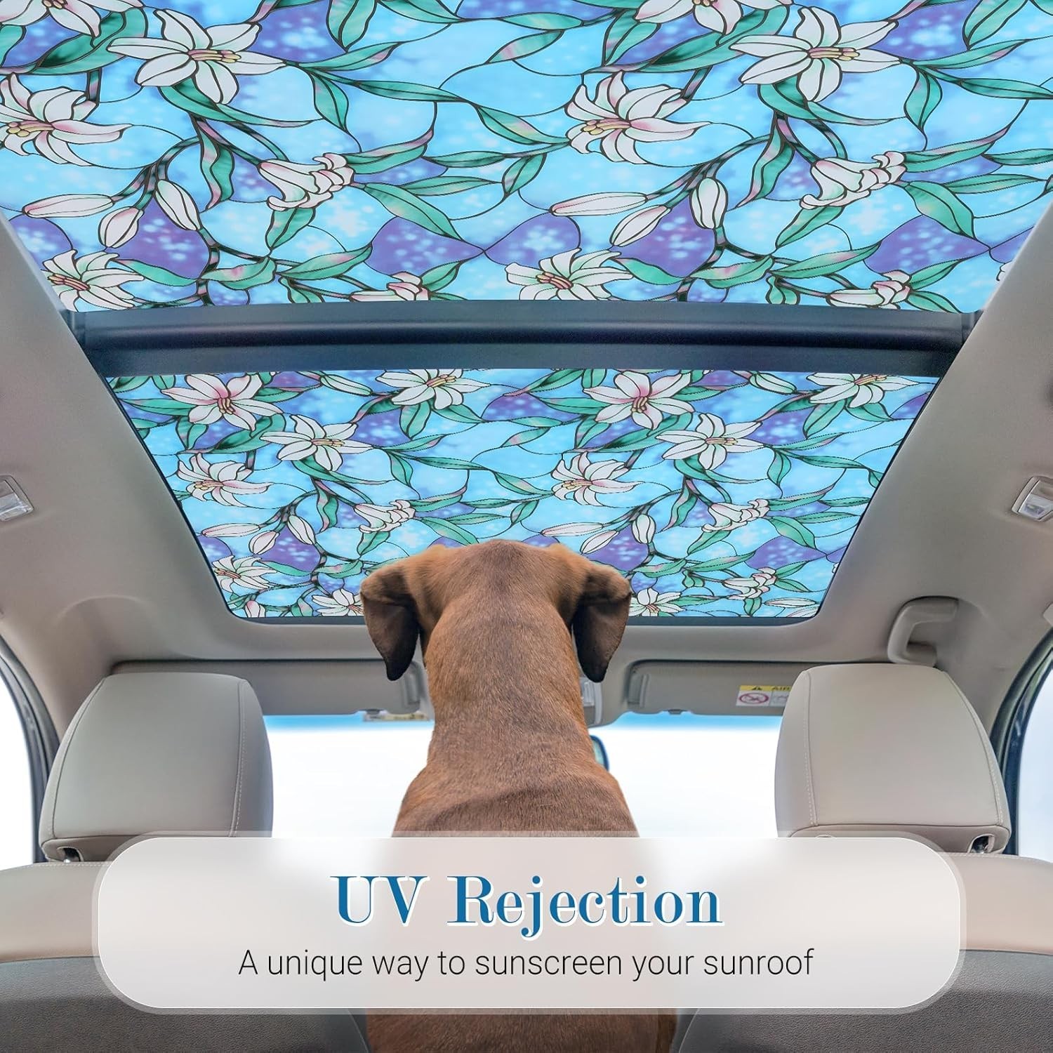 Decorative Static Cling Stained Glass Film – Blue Lily Design, UV Protection
