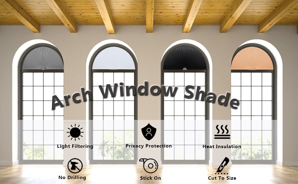Arch Window Shade Radius 24 inch Half Circle Arched Non-Woven Stick on Cut to