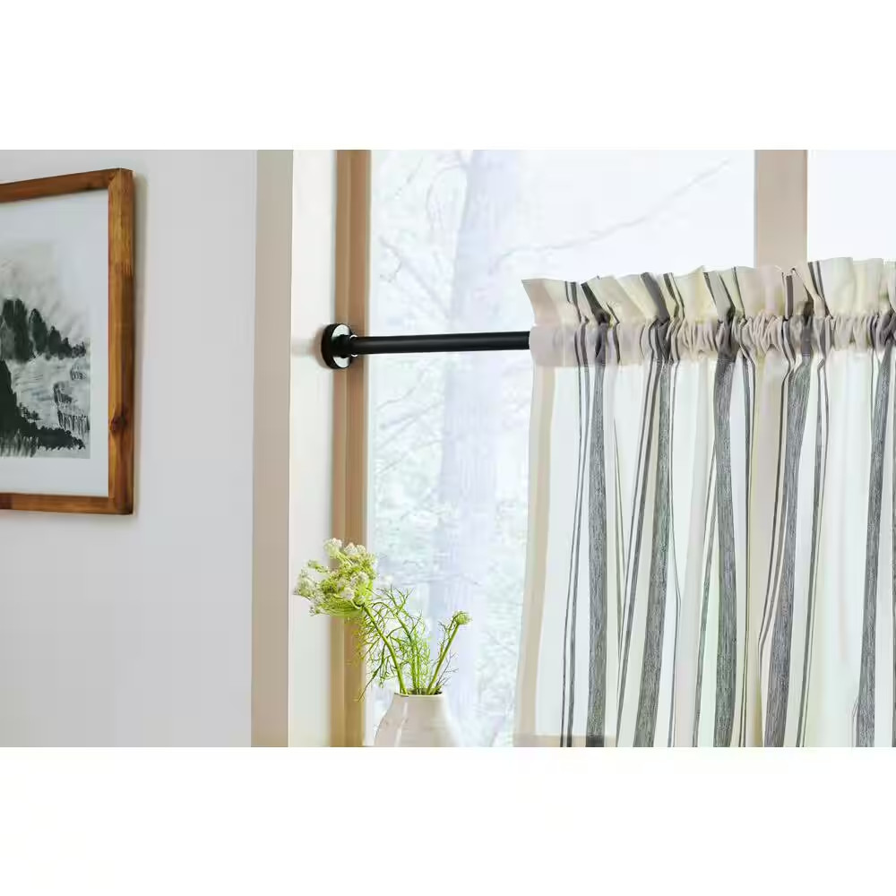 43 In. – 72 In. Tension 3/4 in Single Curtain Rod Kit in Matte Black with Flat F