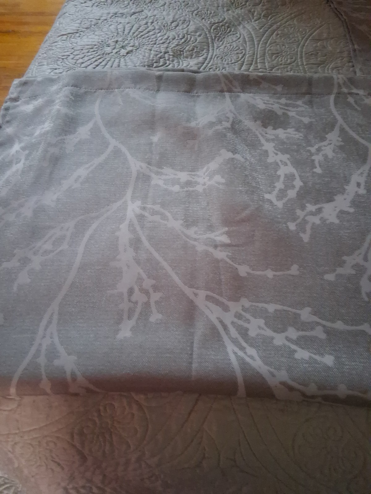2 Panel Gray Silver Branch Design Polyester 84x 26 Inch Drapery
