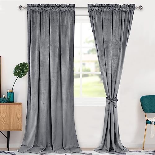 Velvet Curtains 96 inches-Blackout Thermal 52″W x 96″L (Pack of 2) Grey