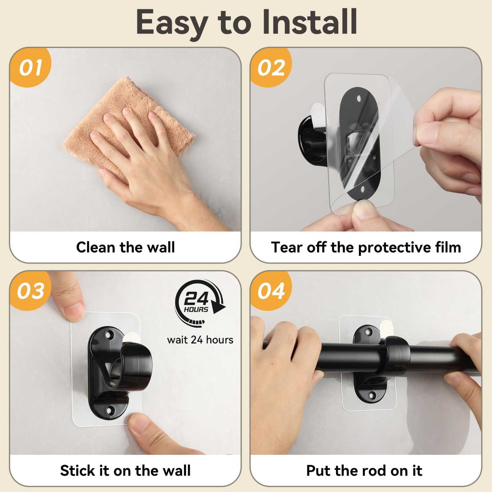 18 Pack No Drill Curtain Rod Brackets – Self Adhesive Heavy Duty Hooks for Home