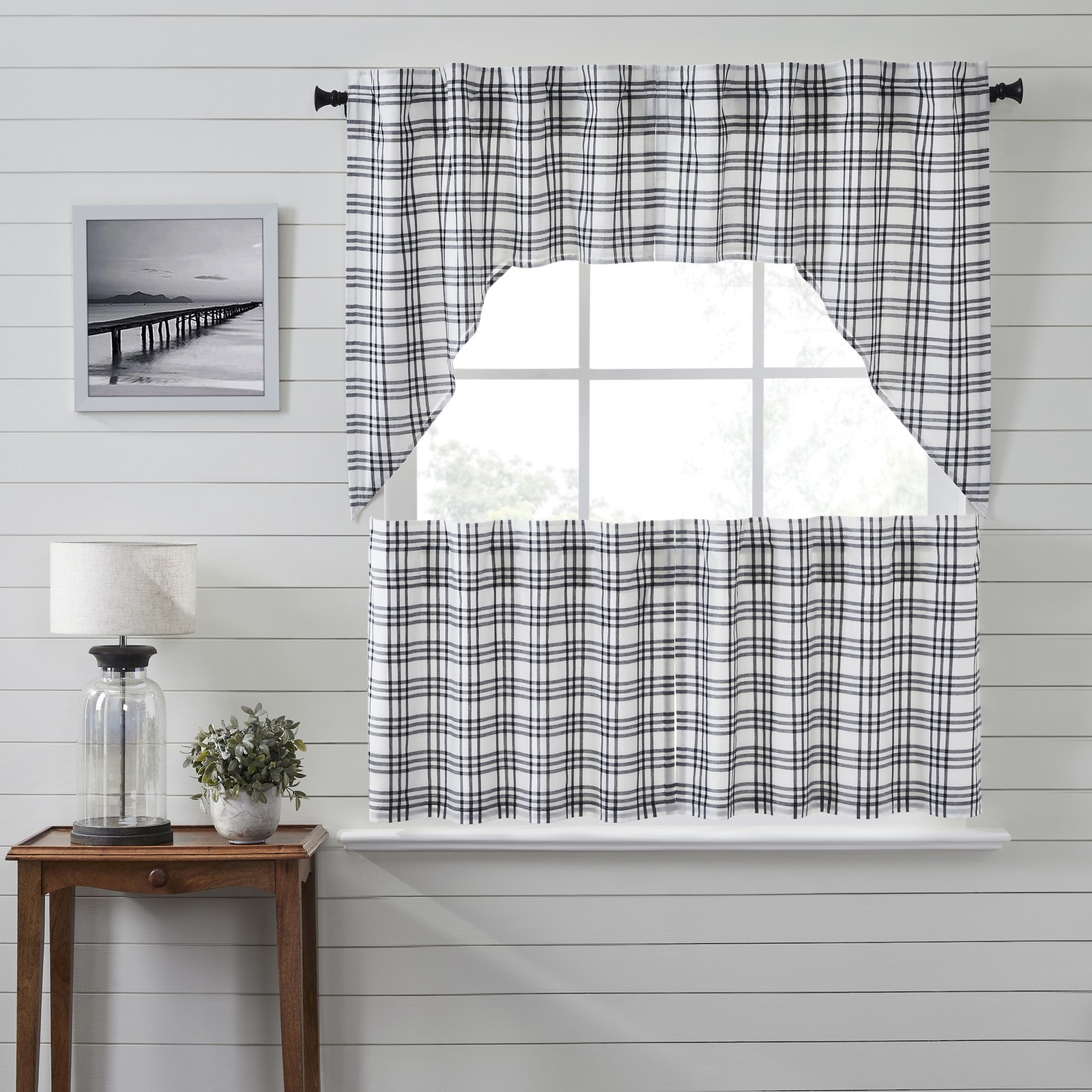 Sawyer Mill Black Black Plaid Set (2 Swag 36×16 ; 2 Tier 24×36) VHC Brands
