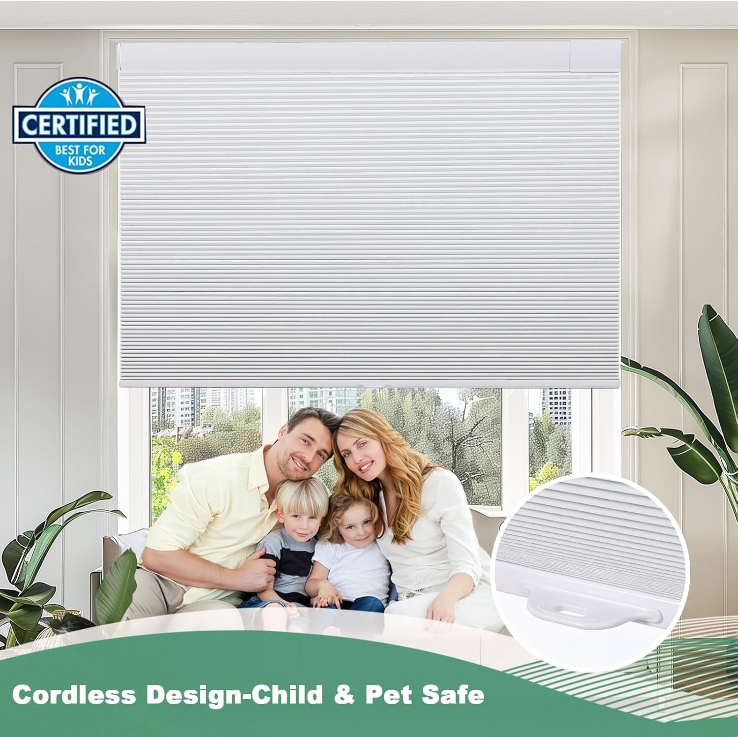 No Drill Cellular Shades for Indoor Windows Honeycomb Blinds 57 1/2″ W x 64″ H