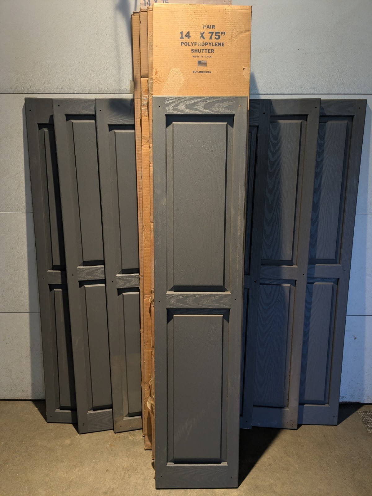 Lot – Shutters (15) Gray Polypropylene 14″W x 75″H & 63”H USA Made Open Box