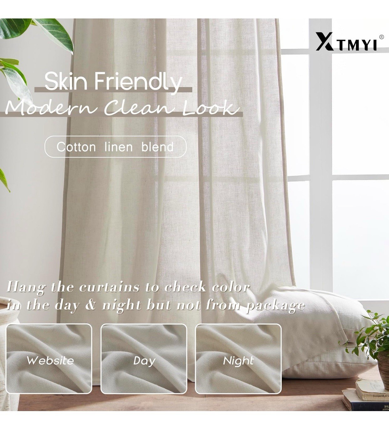 XTMYI Oatmeal Beige Back Tab/Hook Belt Linen Cotton Curtains 120”L(2 Panels set)