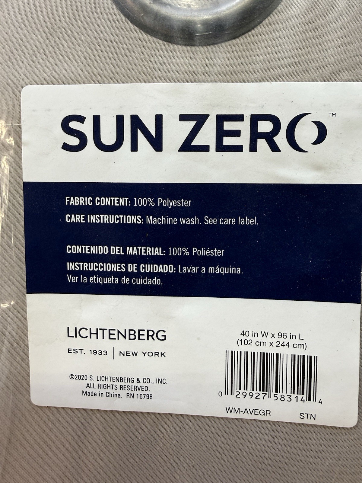 Sun Zero Lichtenberg Grommet Top Curtain Panel 40” W x 96” L