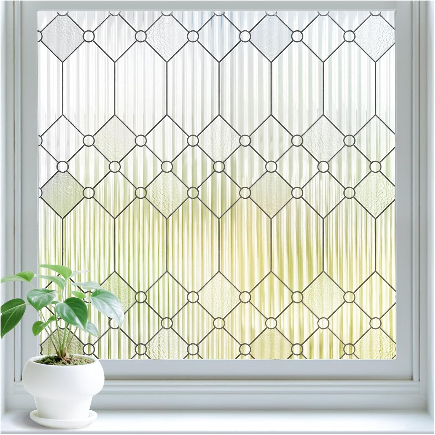 Reeded Glass Window Privacy Film, Frosted Glass Window Film for Bathroom & Front