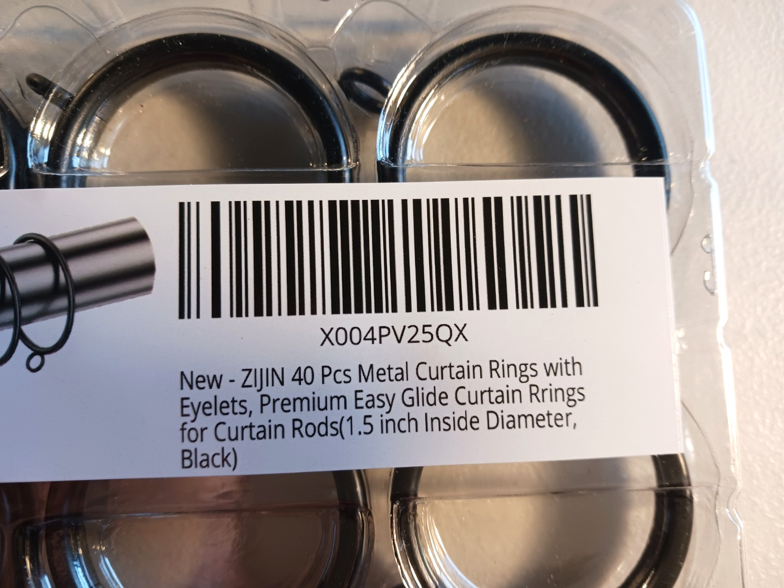 Curtain Rings with Eyelets 40 pcs Sturdy Metal Black 1.5 inch Inside Diameter