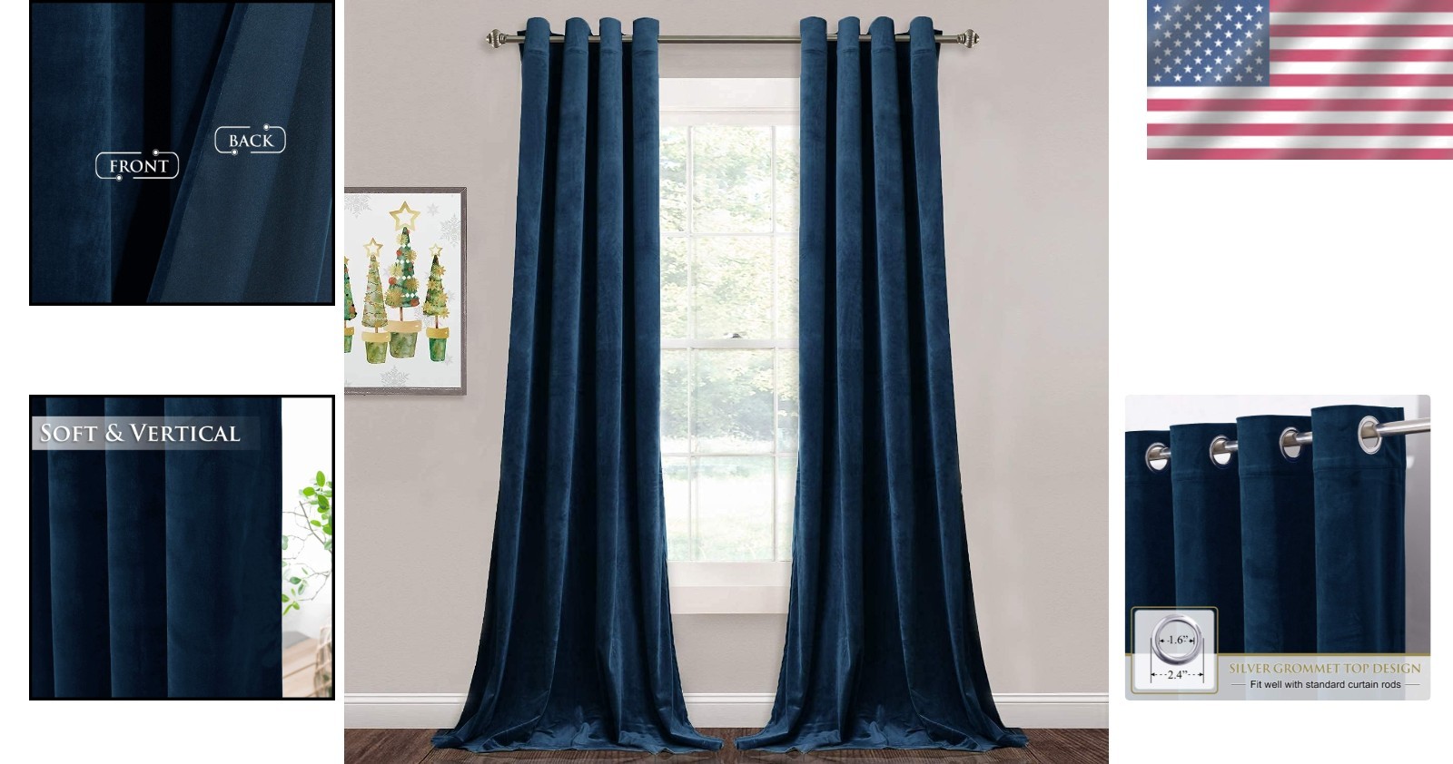 Blackout Curtains in Navy Velvet – Elegant 52″x96″ Drapes for Home Decor