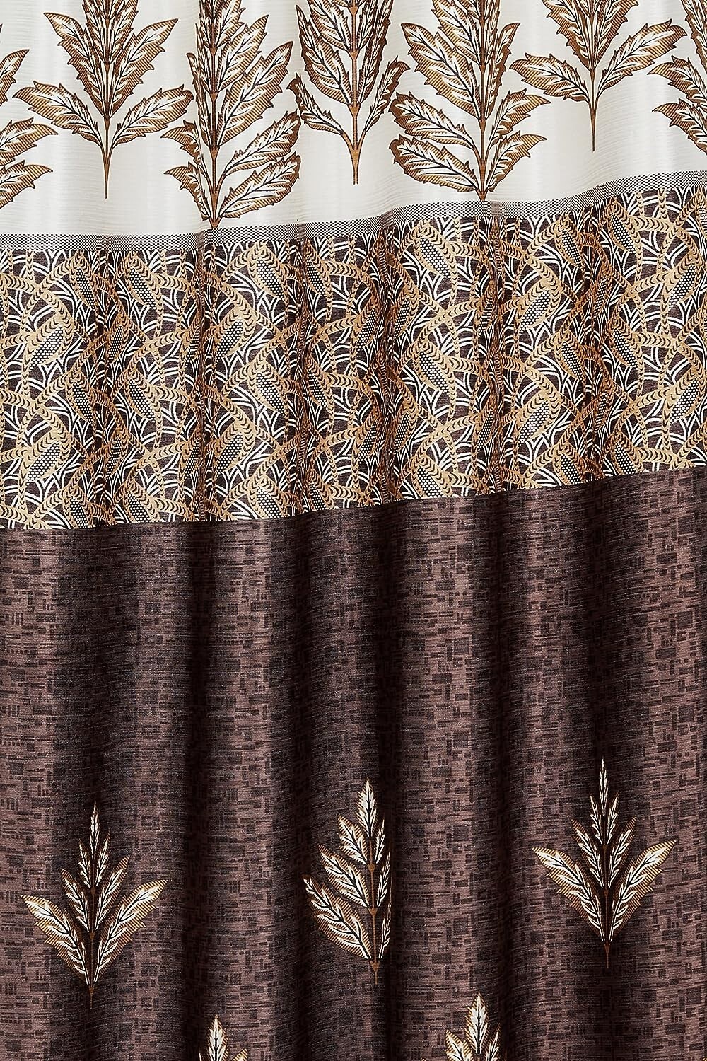 Polyester Leaf Print Window Curtain (Pack of 2, 5 Feet, Brown)