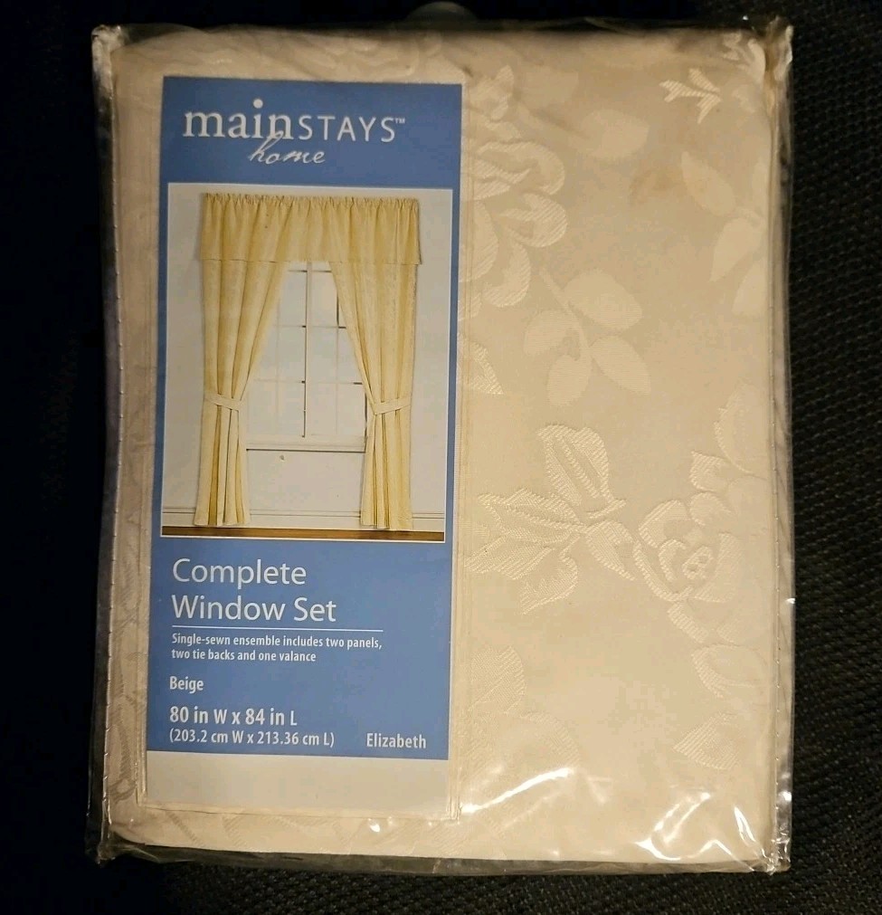 Mainstays Home Complete Window Set Beige Elizabeth Curtains