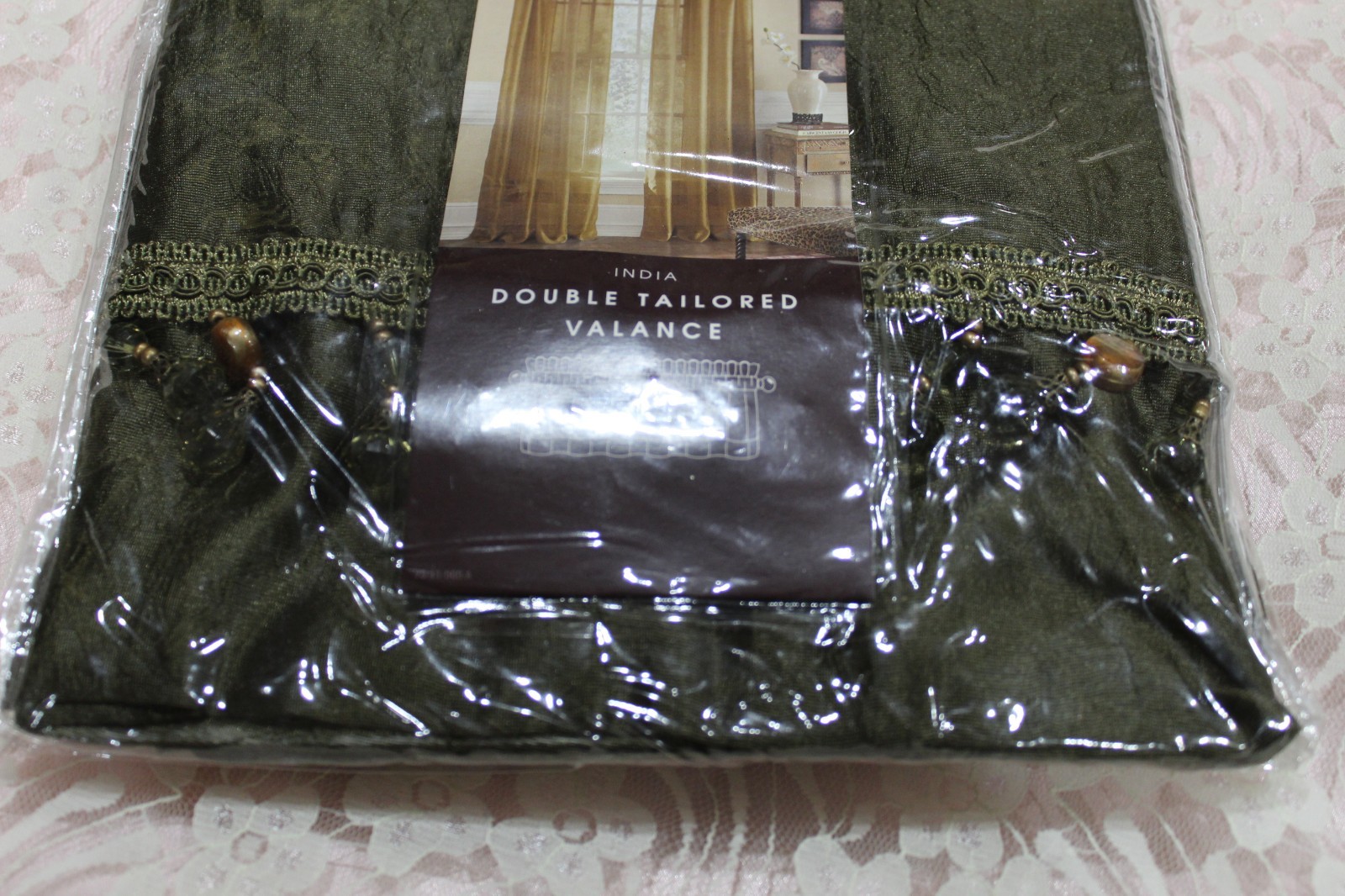 Chris Madden India Beaded Tailored Valance Olive Night NEW IN PACKAGE