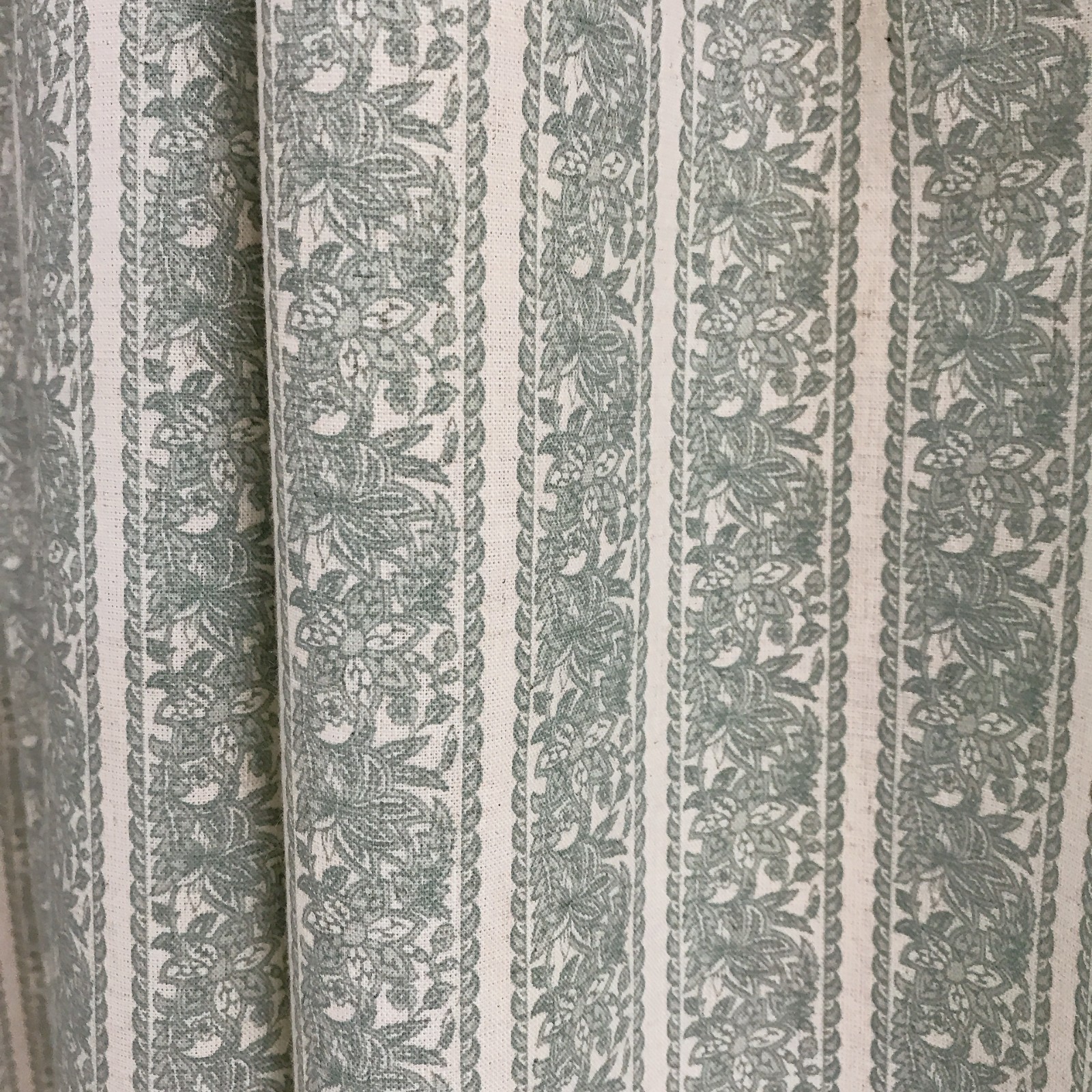 Handcrafted Floral Curtains Linen Blend – Pale Teal Botanical – Custom Panels