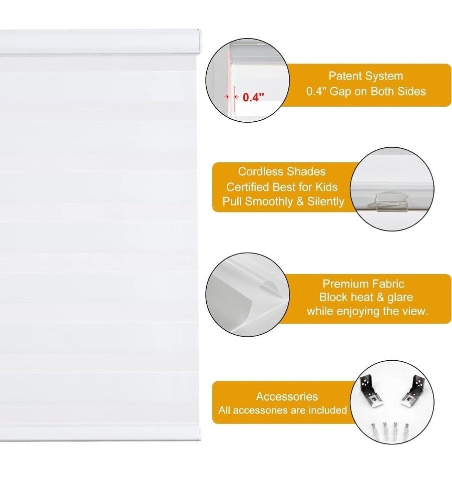 White 52″ x 72″ Cordless Zebra Blinds for Windows Light Filtering Day And Night