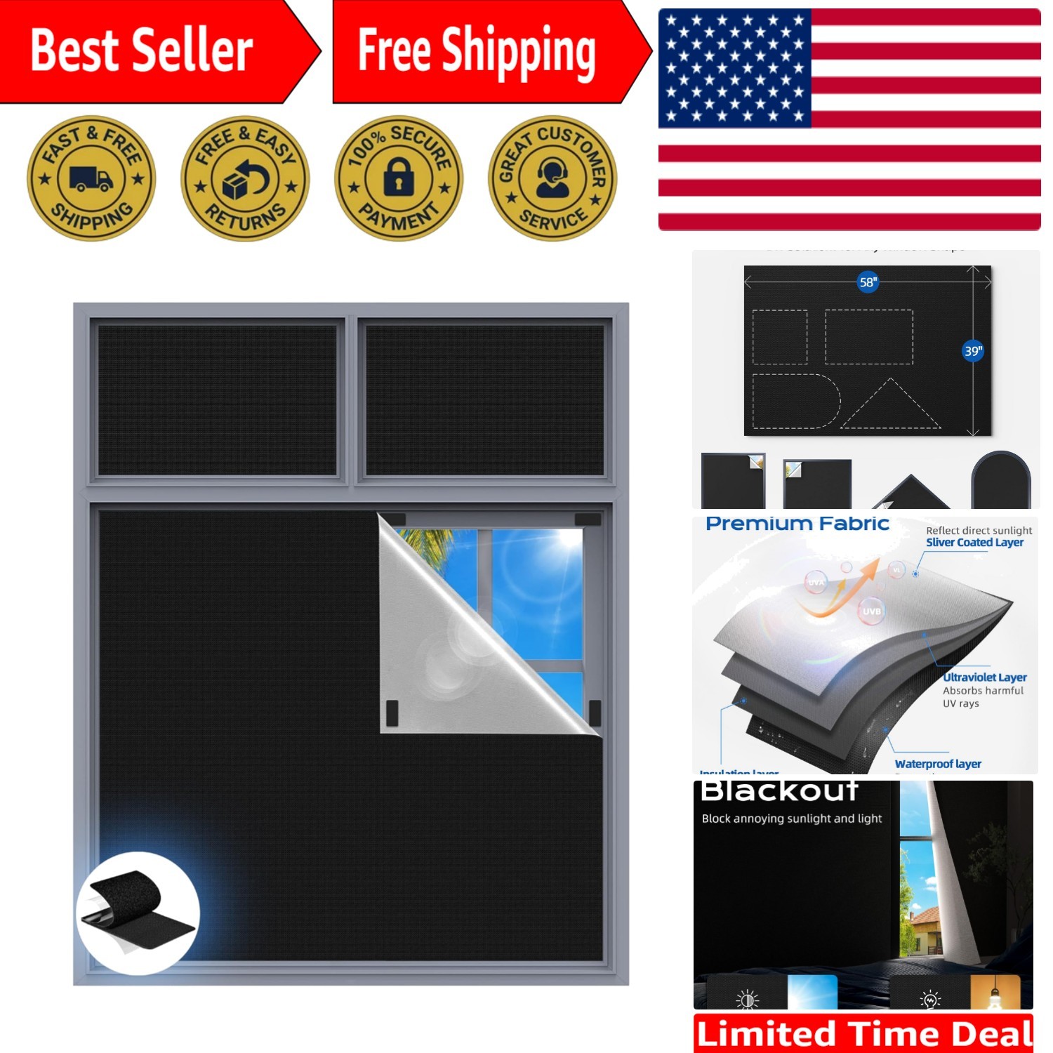 Customizable Blackout Curtains for Travel – 39” x 58” Complete Light Control