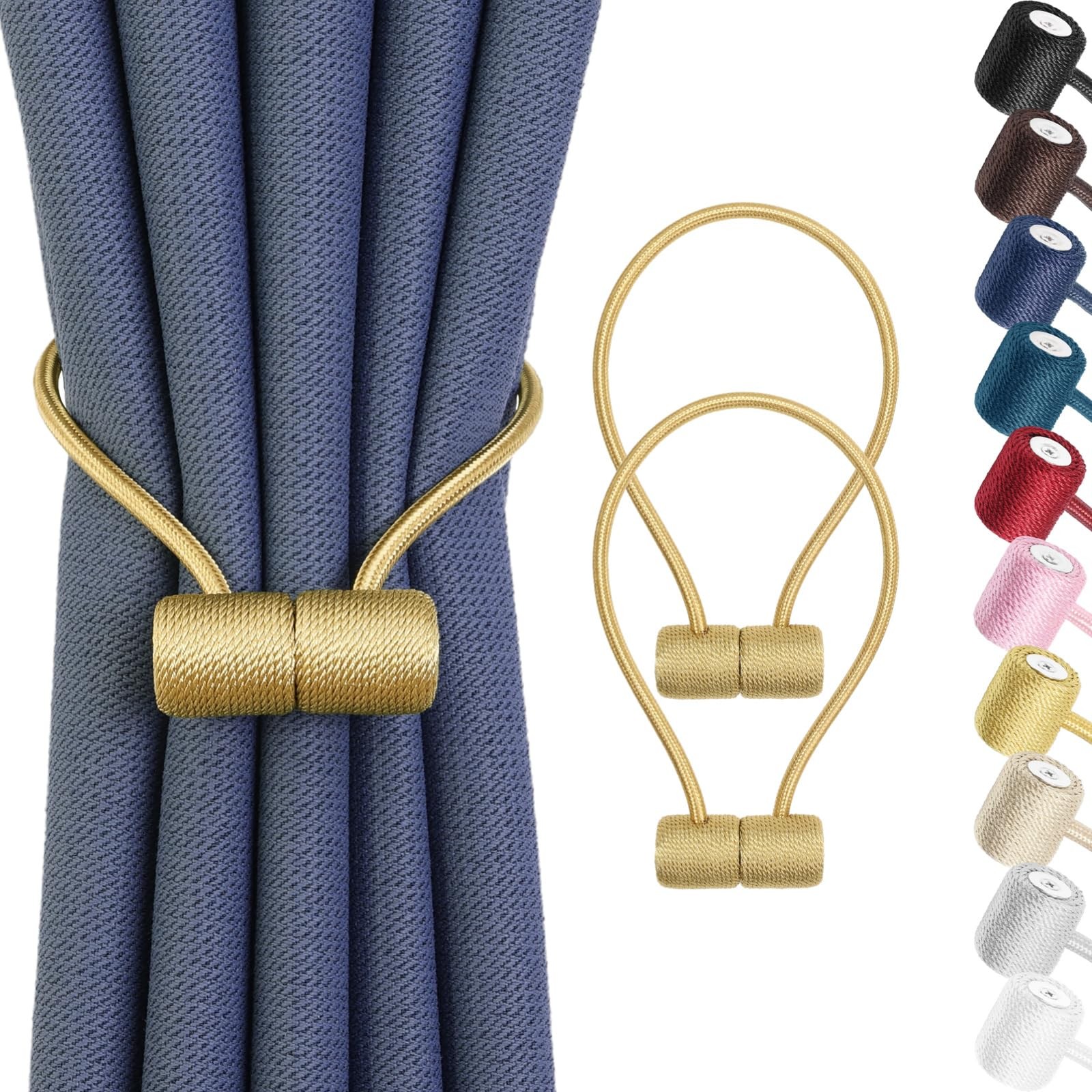 Remunkia Magnetic Curtain Tiebacks 2 Pack, Tie Backs 2 Gold