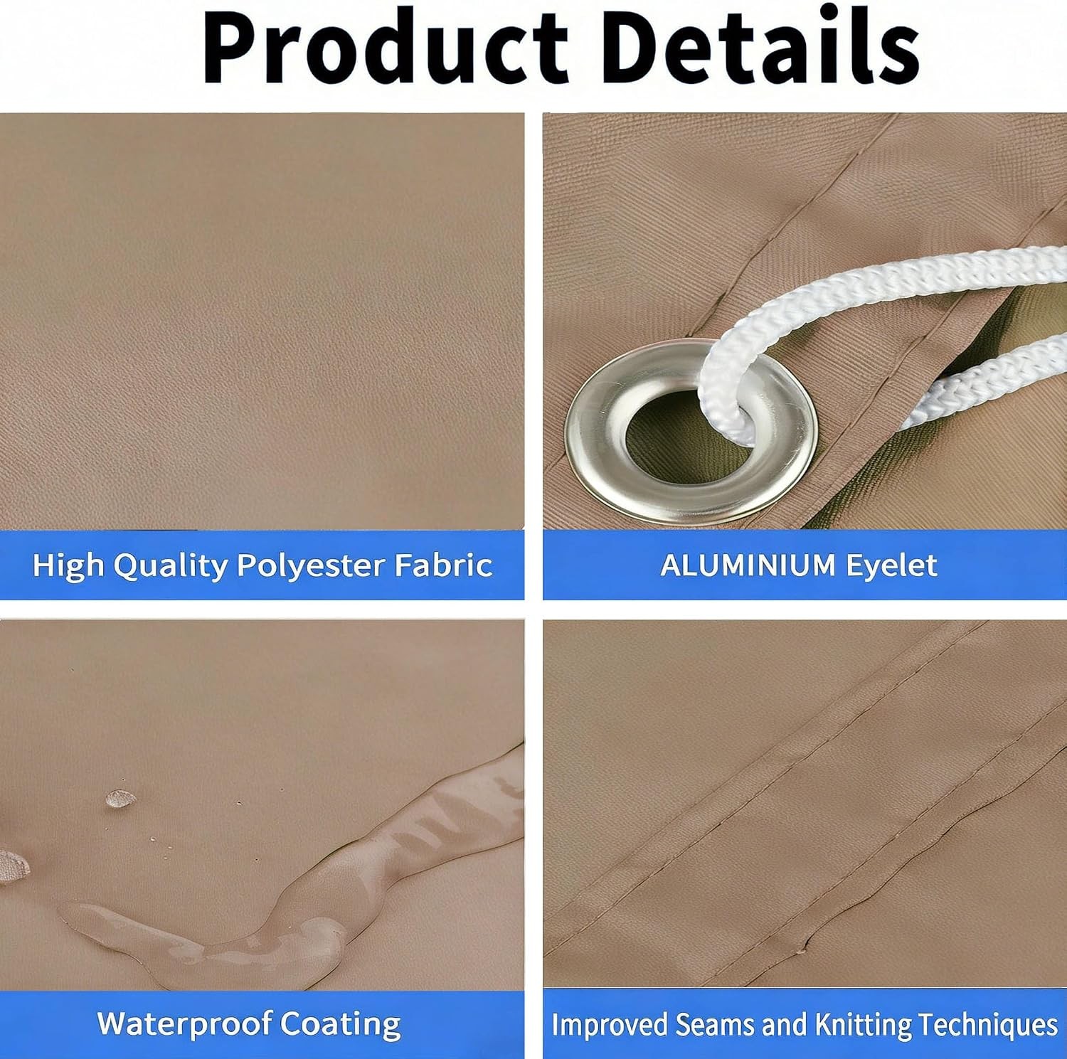 3x3M Rectangle Sun Shade Sail Waterproof 95% UV Block Patio Canopy with Ropes