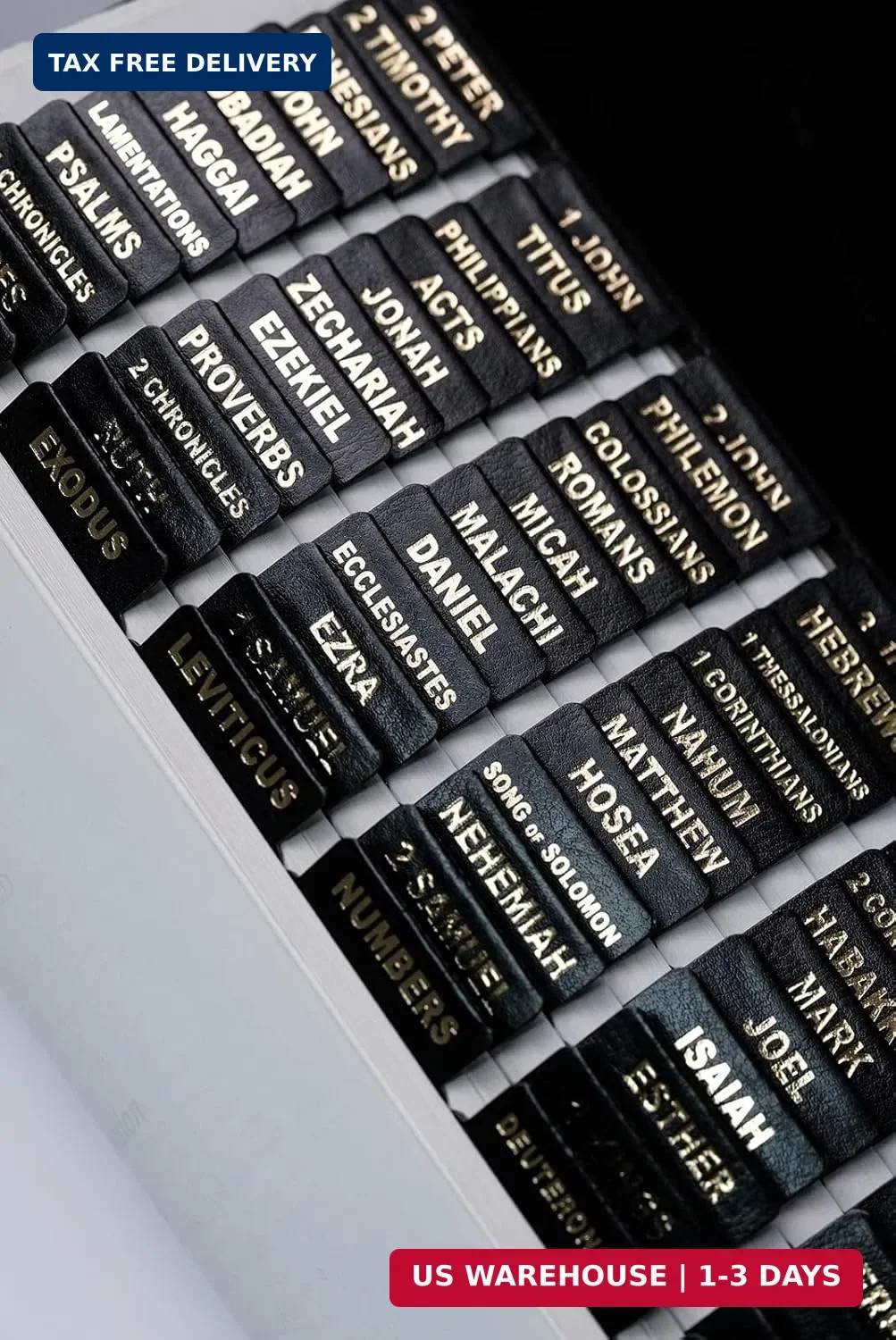 Leather Bible Tabs Black Gold Foil Large Print 80 Books Easy Apply Labels