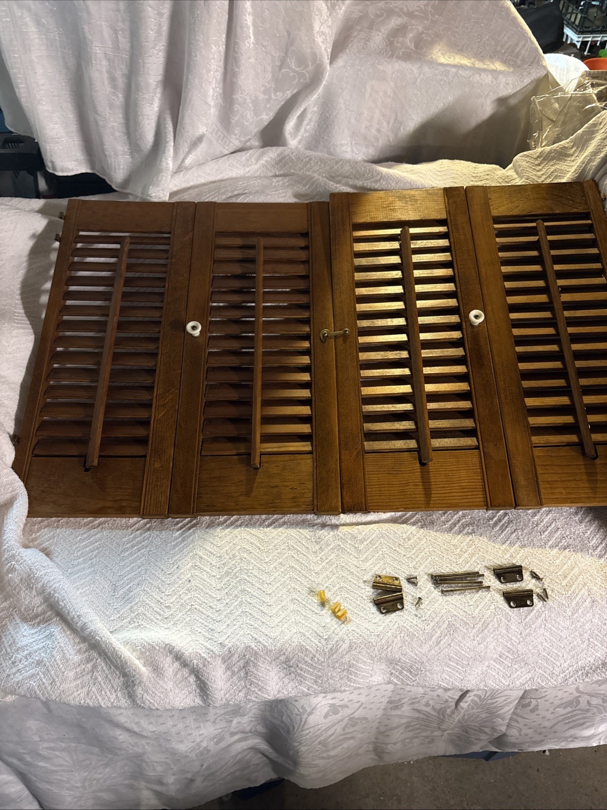 Vintage Plantation Window Shutters Set 19″x 15 1/4 “Wood Interior Louver Brown