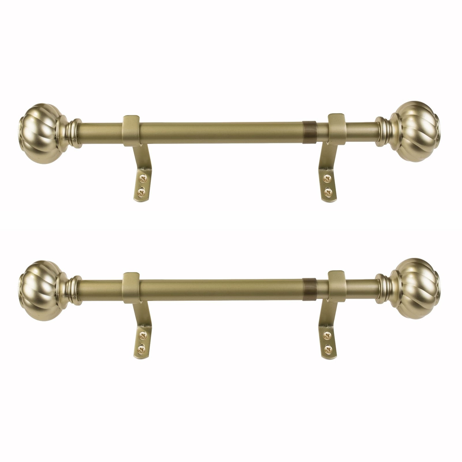 1″ Twist Knob Curtain Rod Pair, 12 to 20 Inches, Light Gold