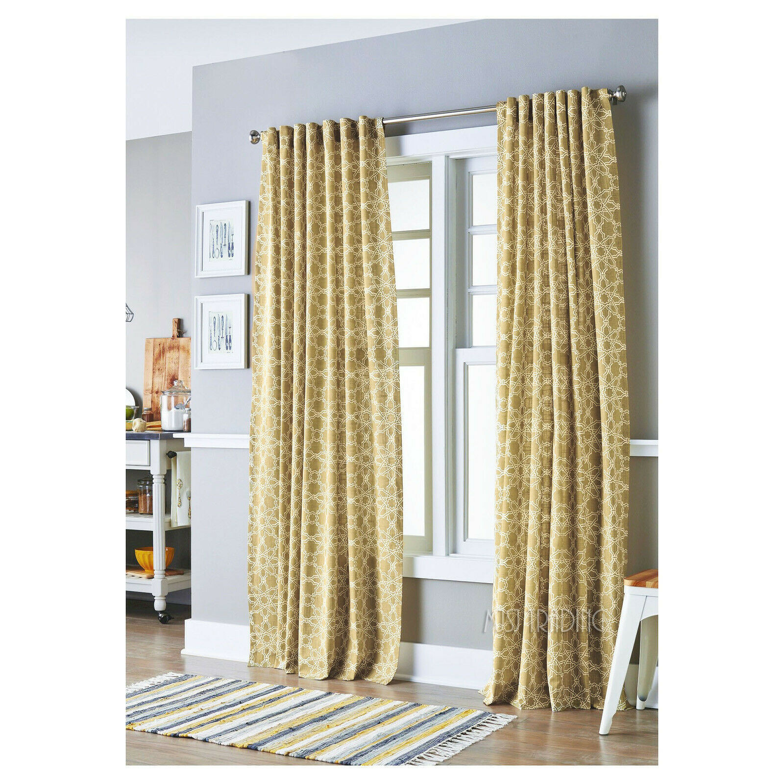 NEW Threshold One Window Treatment Panel Gold Moroccan Tile 54×84 Cotton Curtain