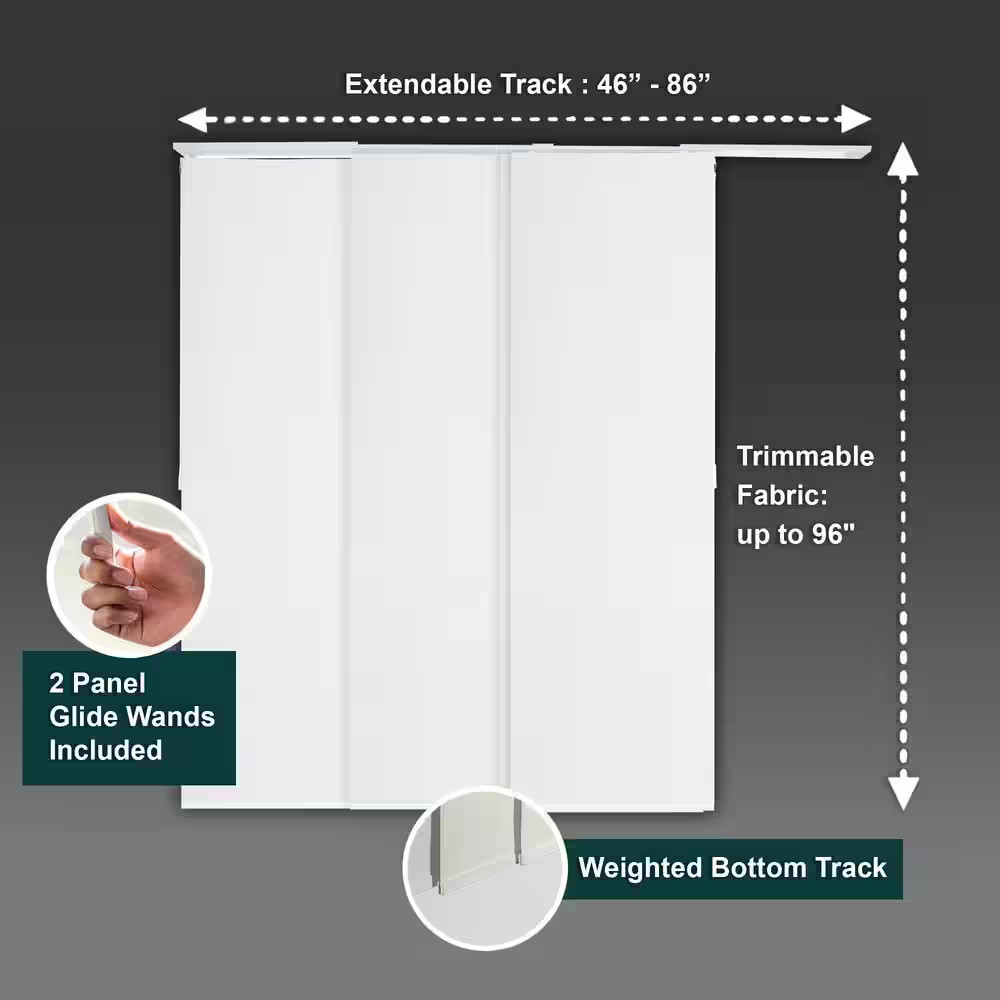 Movie Night Cut-To-Size White Blackout Adjustable Sliding Panel Track Blind with