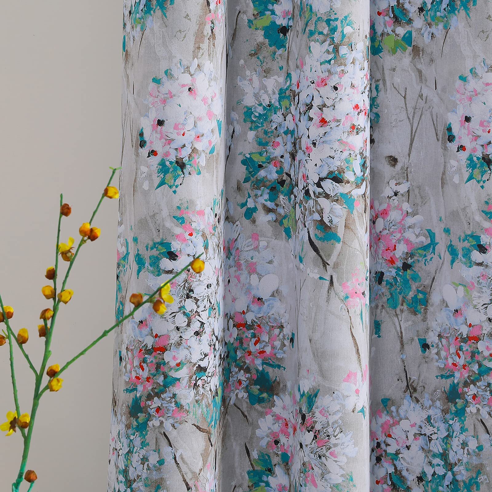 Floral Blackout Curtains 84 Inches Long 2 Panels Pink And Blue Floral Thermal In