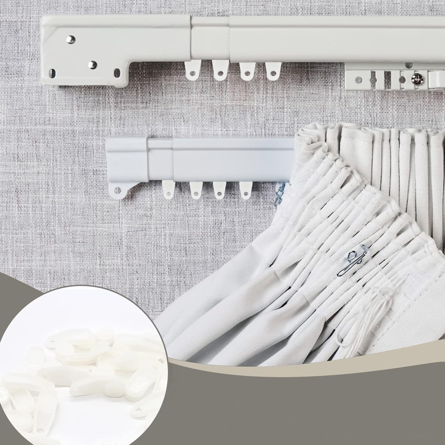 Traverse Rod Slides Curtain Replacement, 50 Pieces White Plastic Curtain Track