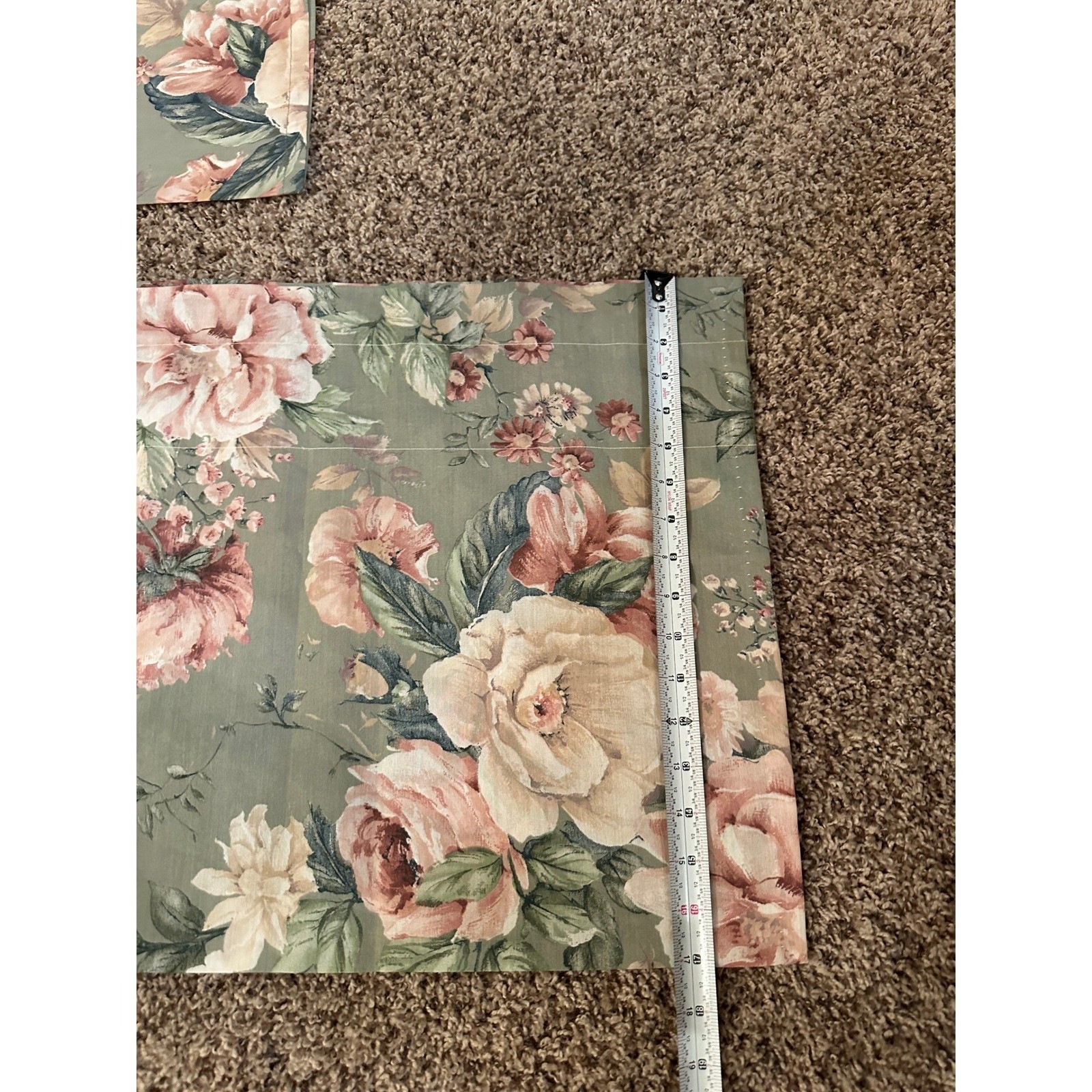 VTG Floral Cabbage Rose Window Valance Set Sage Green Pink 2 Pieces 17X67, 15X70
