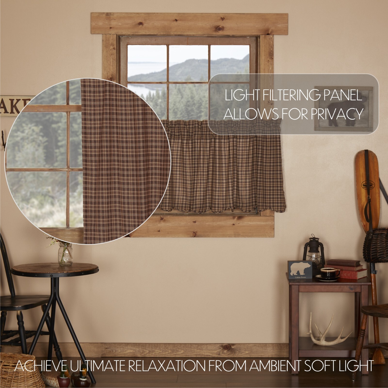 Prescott Plaid Tier Set 24″ Long Cotton Country Farmhouse VHC Brands Brown Tan
