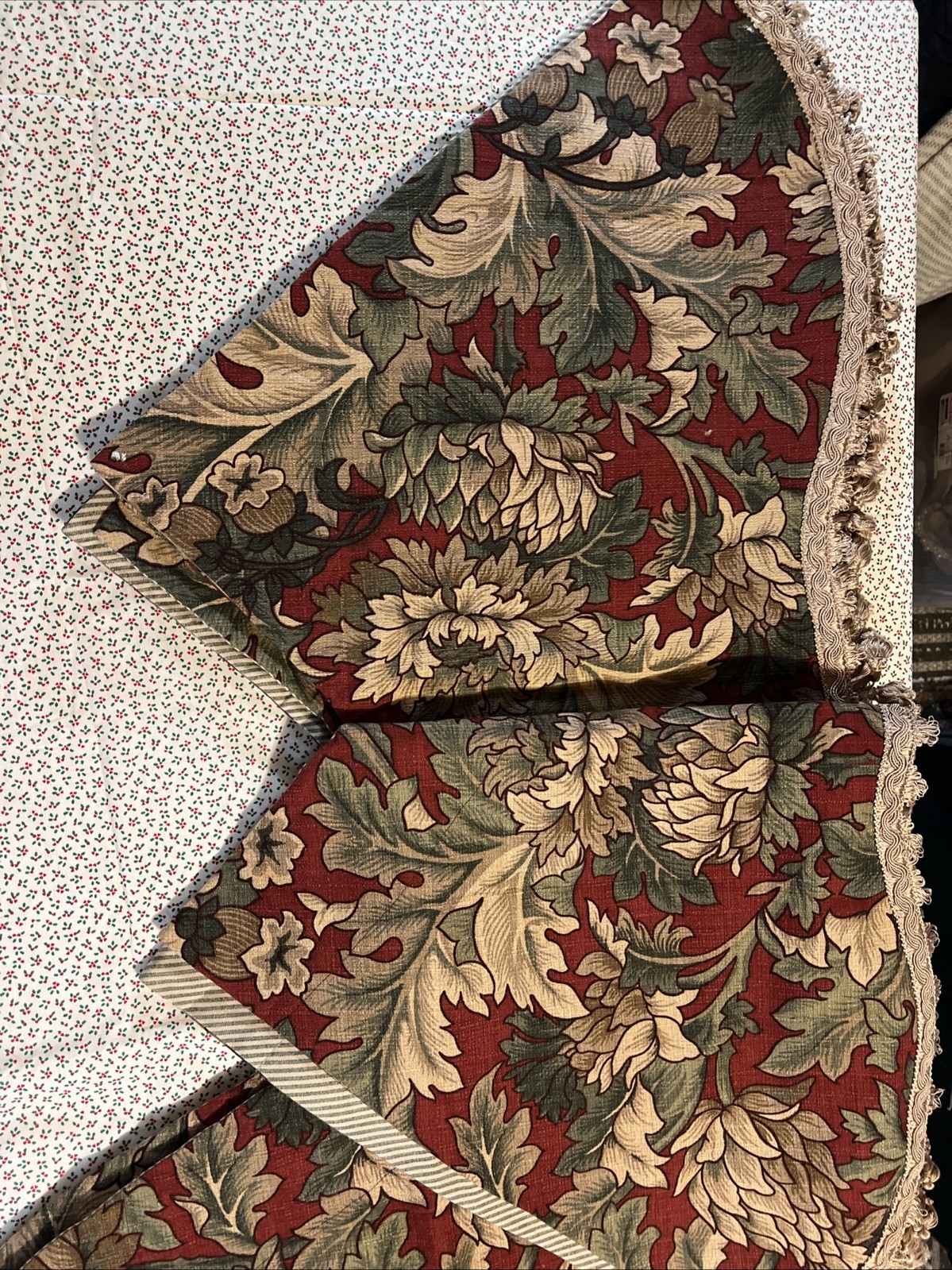Vintage Custom Scalloped 130” Valances Set of 4 Floral Tapestry Lined w/ Fringe