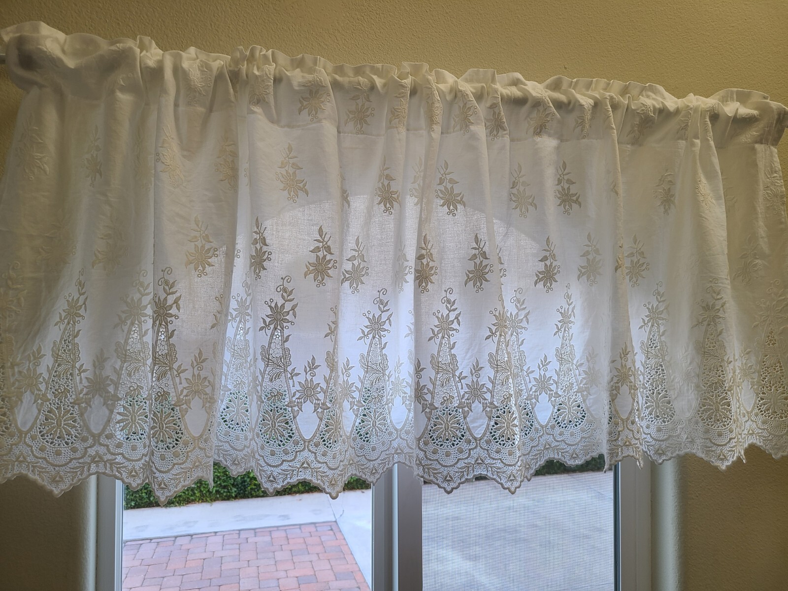 Beautiful White Embroidered Kitchen Half Curtain White Sheer Rod Pocket Curtain