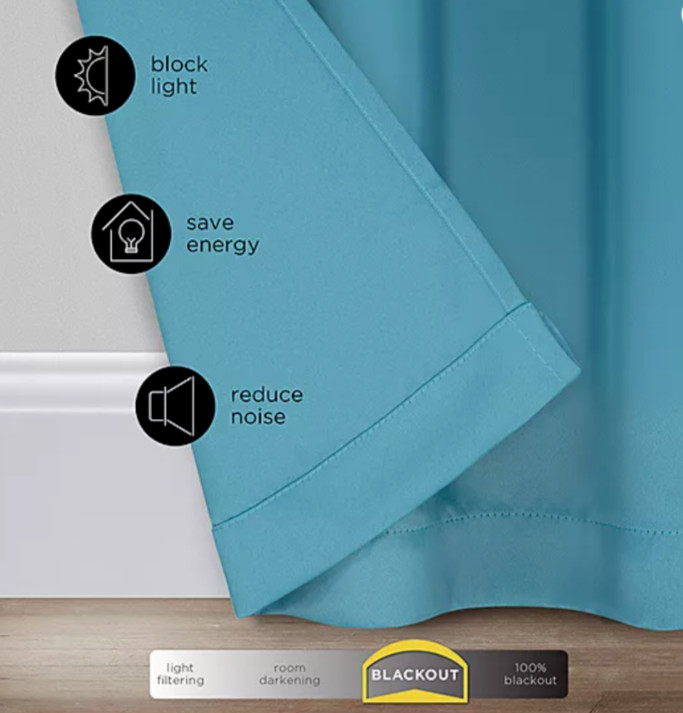 Eclipse Darrell Sky Blue Solid 37 in X 95 in. Blackout Rod Pocket Panel Curtain