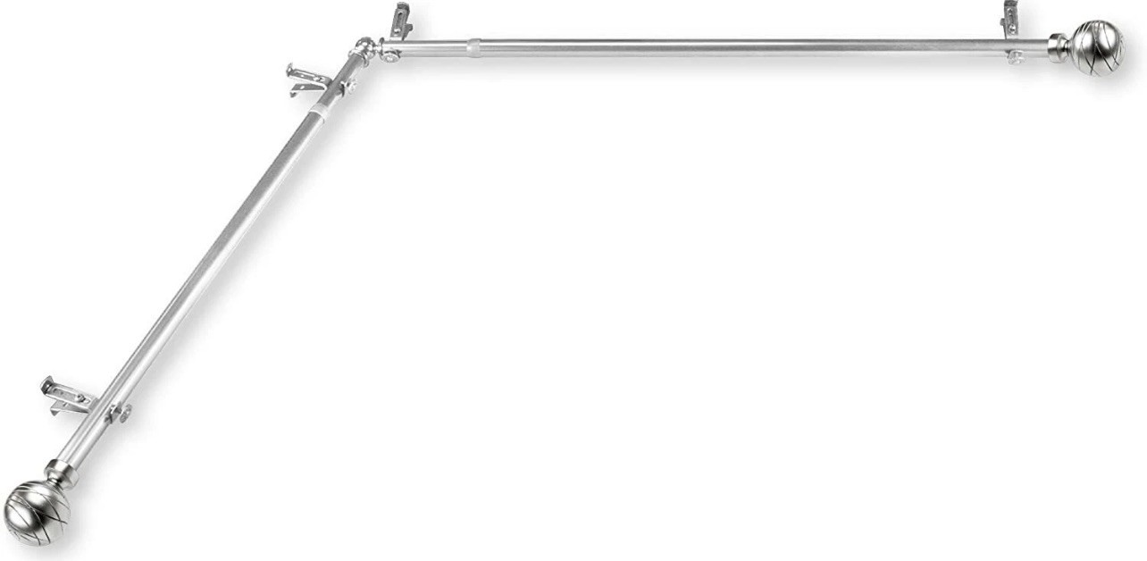 Rod Desyne Arman 13/16″ Corner Window Curtain Rod 66-120″ Satin Nickel NEW OB