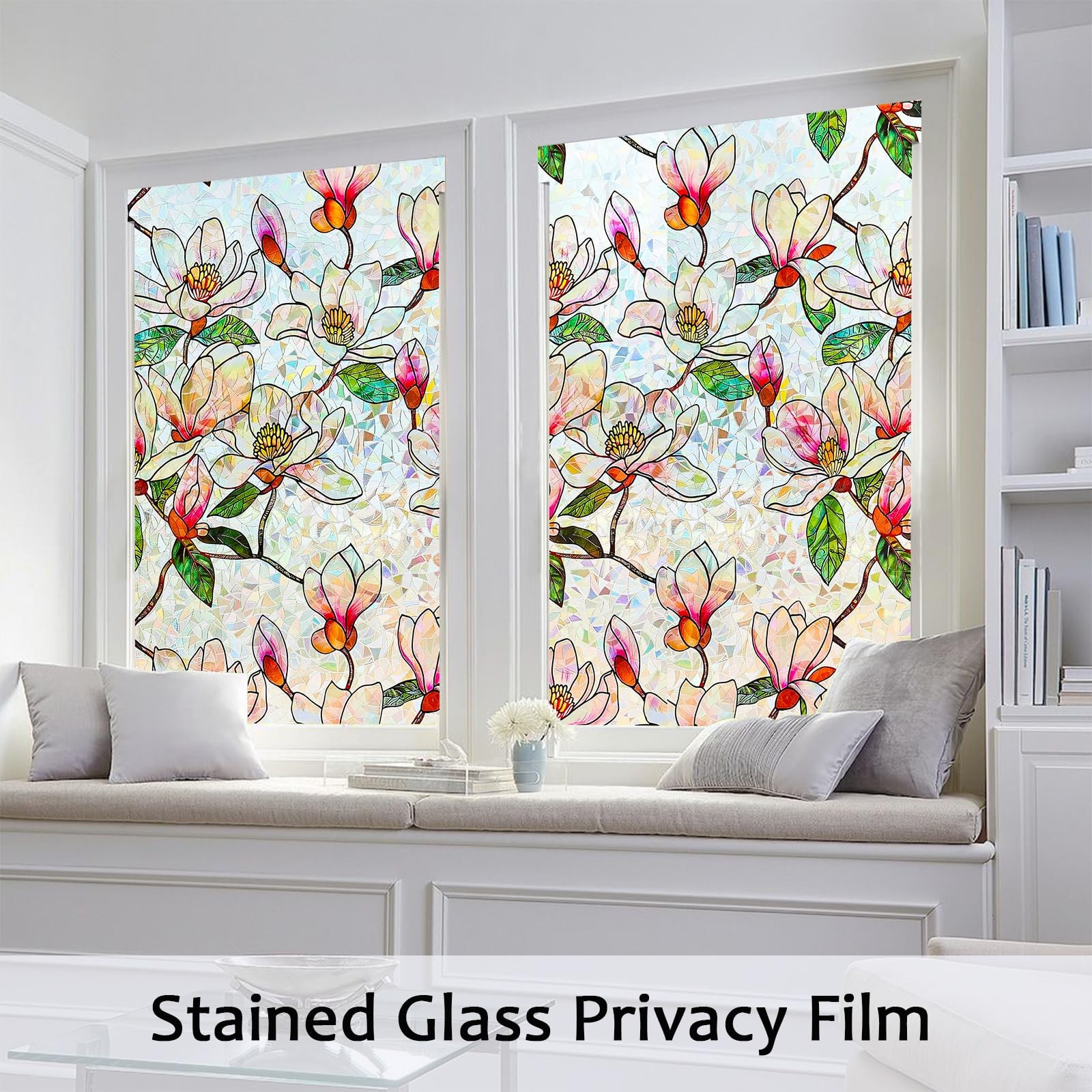 Bectosy Window Privacy Film Stained Glass 17.5″ x 78.7″, Magnolia